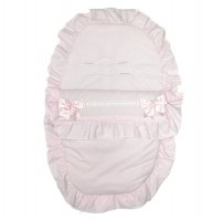 Plain Pink/Pink Car Seat Footmuff/Cosytoes With  Bows & Lace